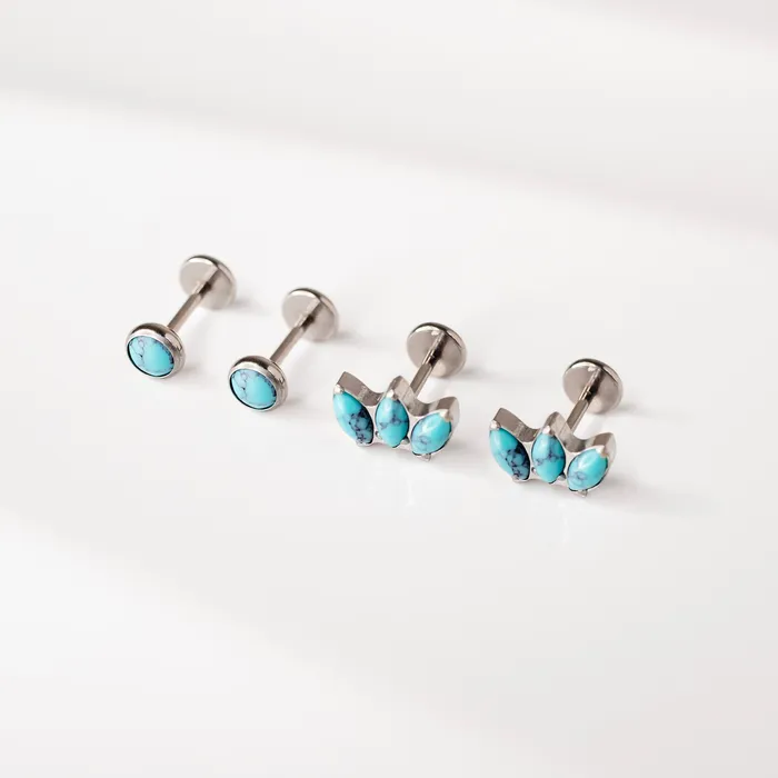 The Sonora Titanium Flat Back Sleeper Earrings Studs Set with Turquoise Grayling Earrings
