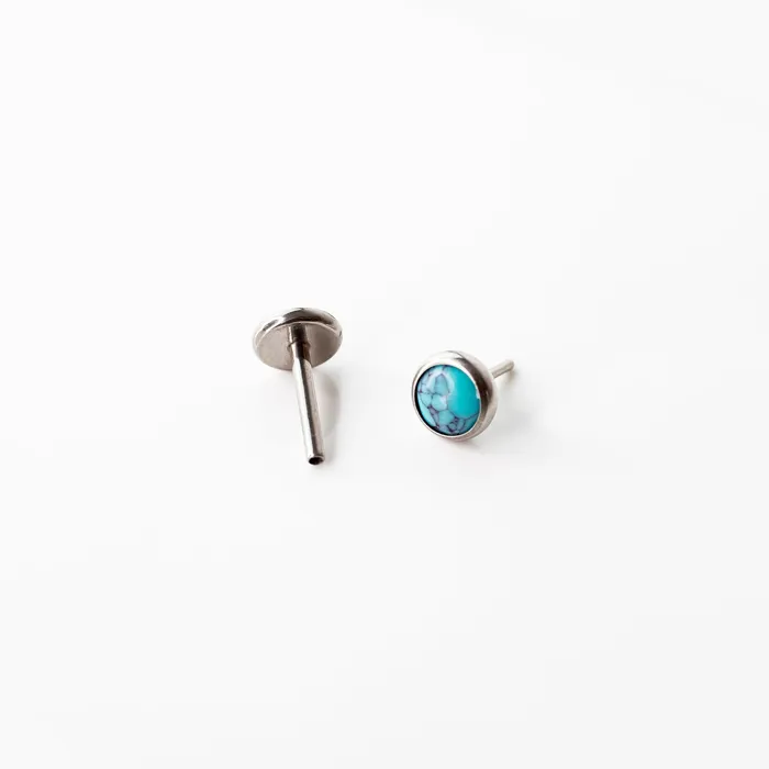 The Sonora Titanium Flat Back Sleeper Earrings Studs Set with Turquoise Grayling Earrings