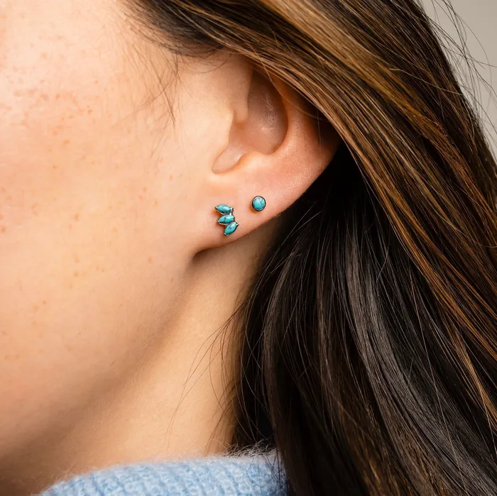The Sonora Titanium Flat Back Sleeper Earrings Studs Set with Turquoise Grayling Earrings