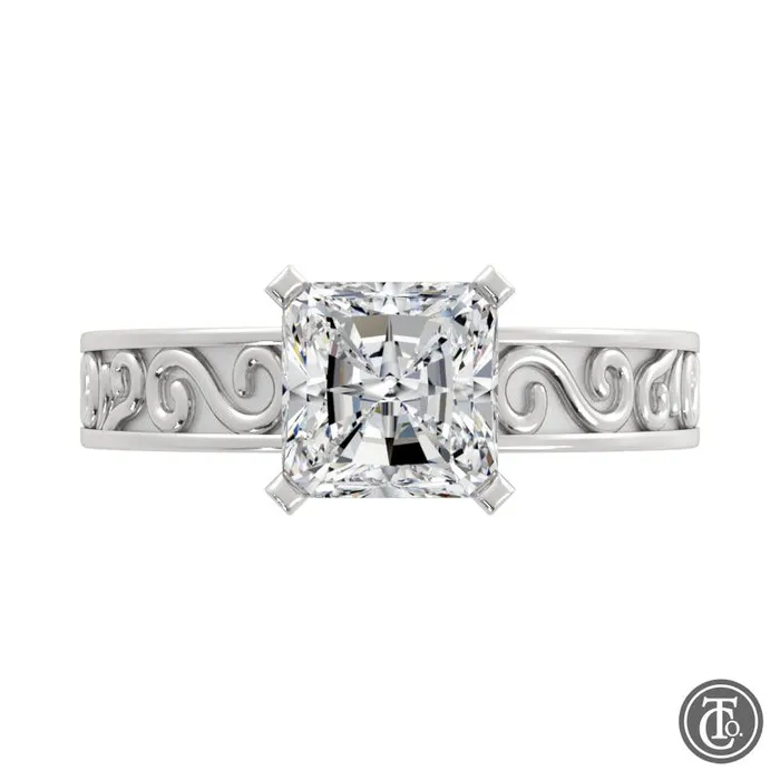 Thollot Co Rings Solitaire SemiMount Engagement Ring with Scroll Accents Thollot Co Rings Solitaire SemiMount Engagement Ring with Scroll Accents