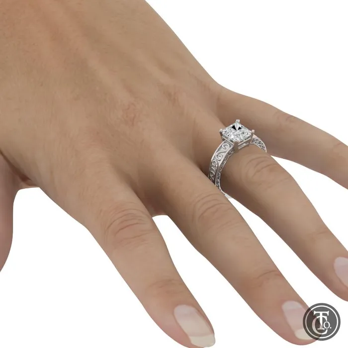 Thollot Co Rings Solitaire SemiMount Engagement Ring with Scroll Accents