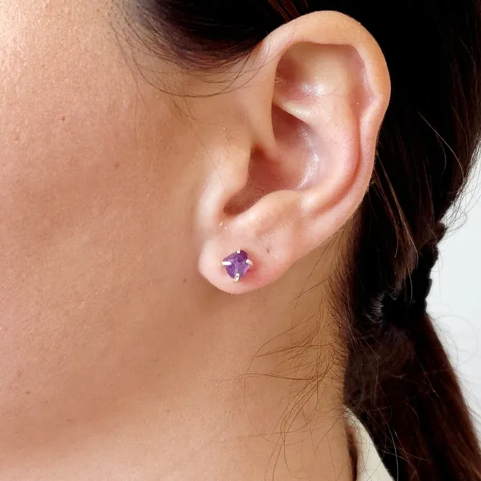 Tiny Raw Amethyst Stud Earrings Uniquelan Jewelry Earrings