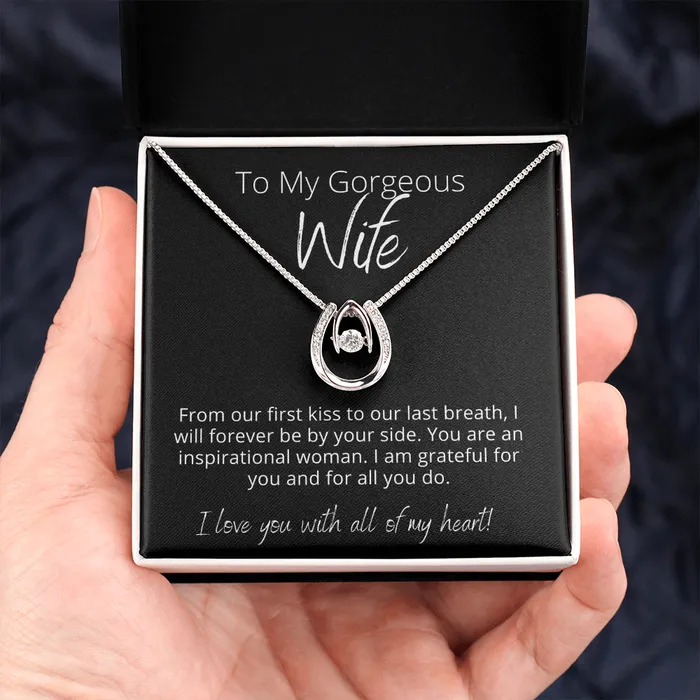 To My Gorgeous Wife I am Grateful Lucky In Love Pendant Necklace The Perfect Gift ShineOn Fulfillment Necklaces