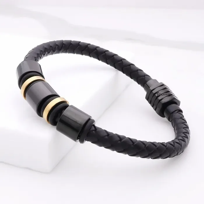 Two Tone Braided Leather One Line Bracelet Glitters Bracelets