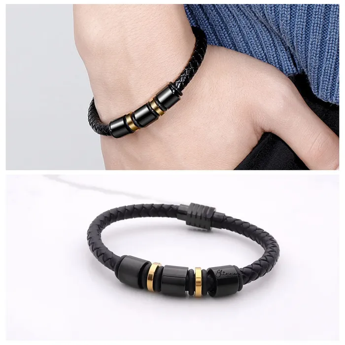 Two Tone Braided Leather One Line Bracelet Glitters Bracelets