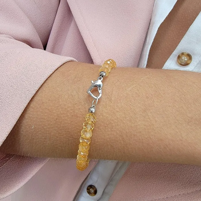 Uniquelan Jewelry Bracelets Genuine Citrine Heart Strand Bracelet