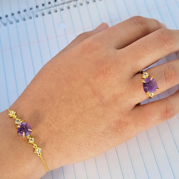 Uniquelan Jewelry Bracelets Raw Amethyst Bracelet Ring Set Uniquelan Jewelry Bracelets Raw Amethyst Bracelet Ring Set