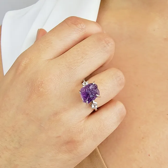 Uniquelan Jewelry Bracelets Raw Amethyst Bracelet Ring Set Uniquelan Jewelry Bracelets Raw Amethyst Bracelet Ring Set