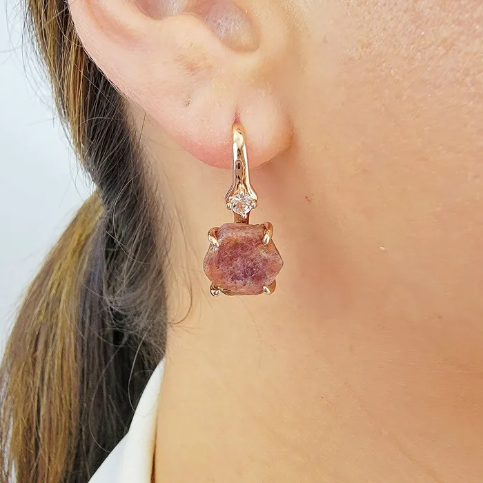 Uniquelan Jewelry Earrings Raw Ruby Drop Earrings
