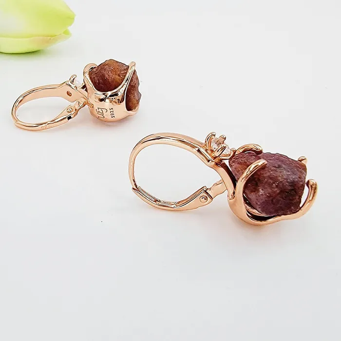 Uniquelan Jewelry Earrings Raw Ruby Drop Earrings