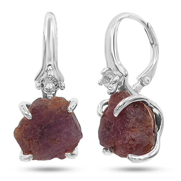 Uniquelan Jewelry Earrings Raw Ruby Drop Earrings