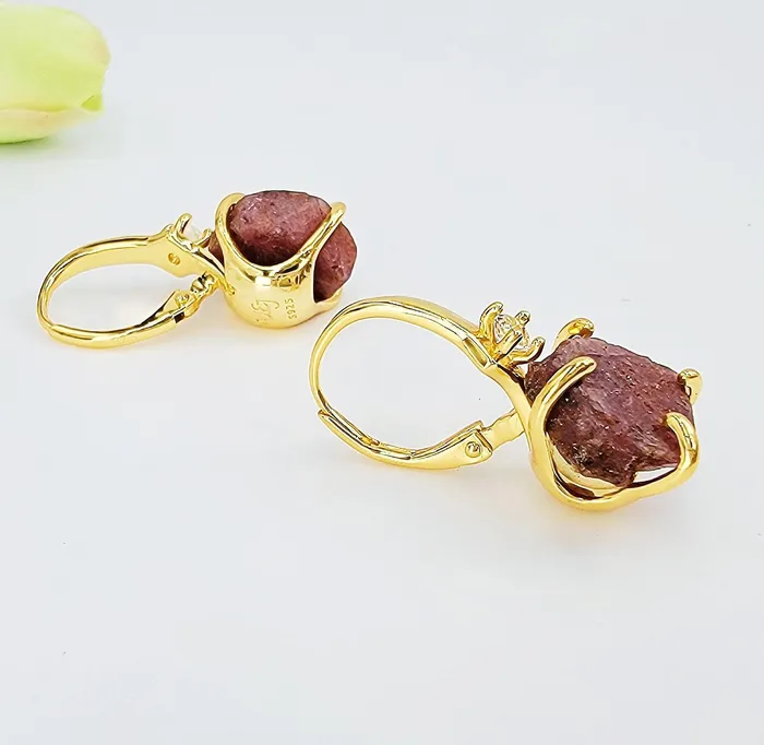Uniquelan Jewelry Earrings Raw Ruby Drop Earrings