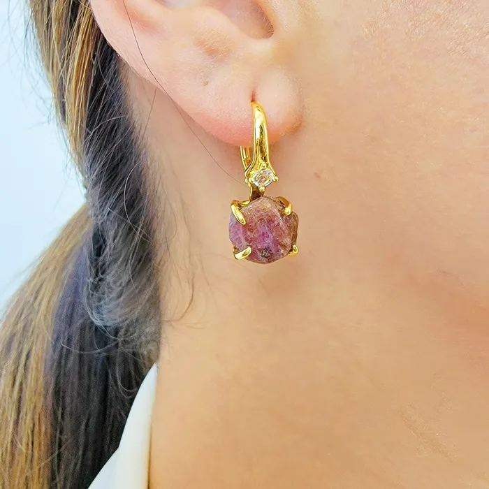 Uniquelan Jewelry Earrings Raw Ruby Drop Earrings