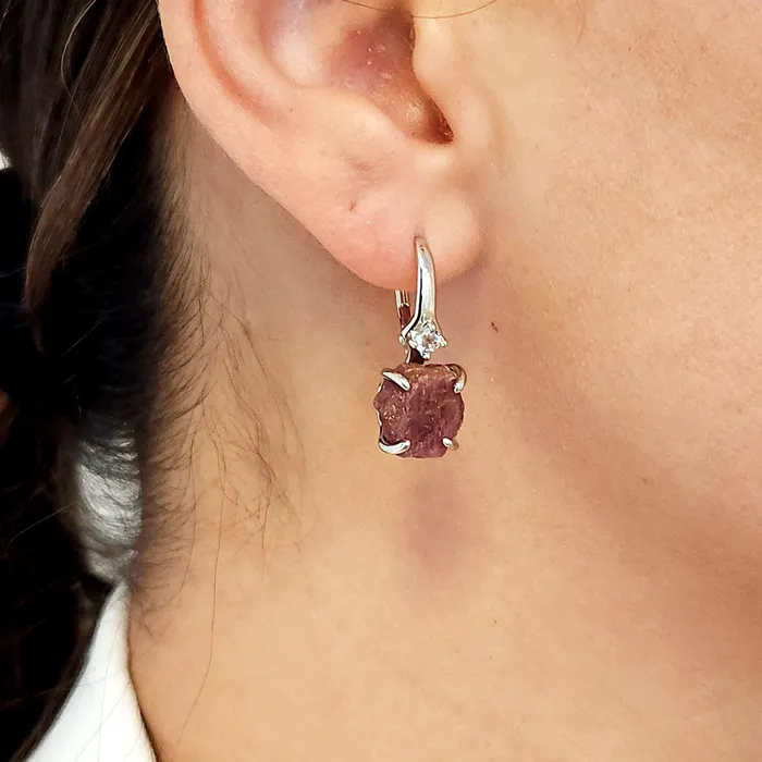Uniquelan Jewelry Earrings Raw Ruby Drop Earrings