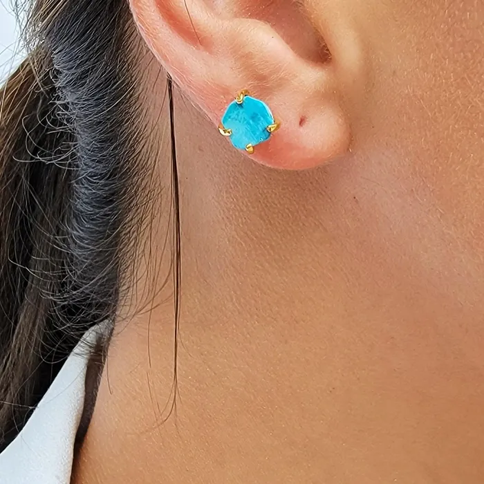 Uniquelan Jewelry Earrings Raw Turquoise Necklace and Stud Earrings Set Uniquelan Jewelry Earrings Raw Turquoise Necklace and Stud Earrings Set