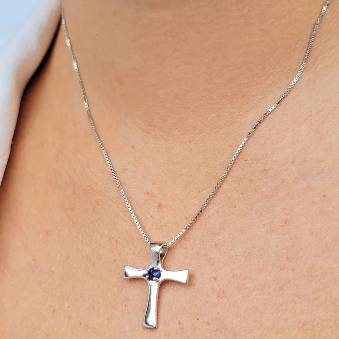 Uniquelan Jewelry Necklaces Blue Sapphire Cross Necklace