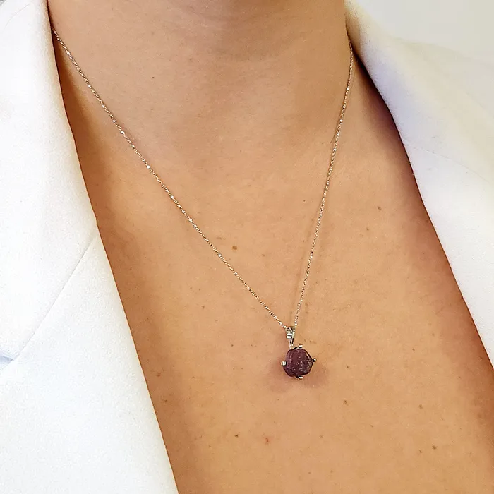 Uniquelan Jewelry Necklaces Genuine Raw Ruby Pendant Necklace