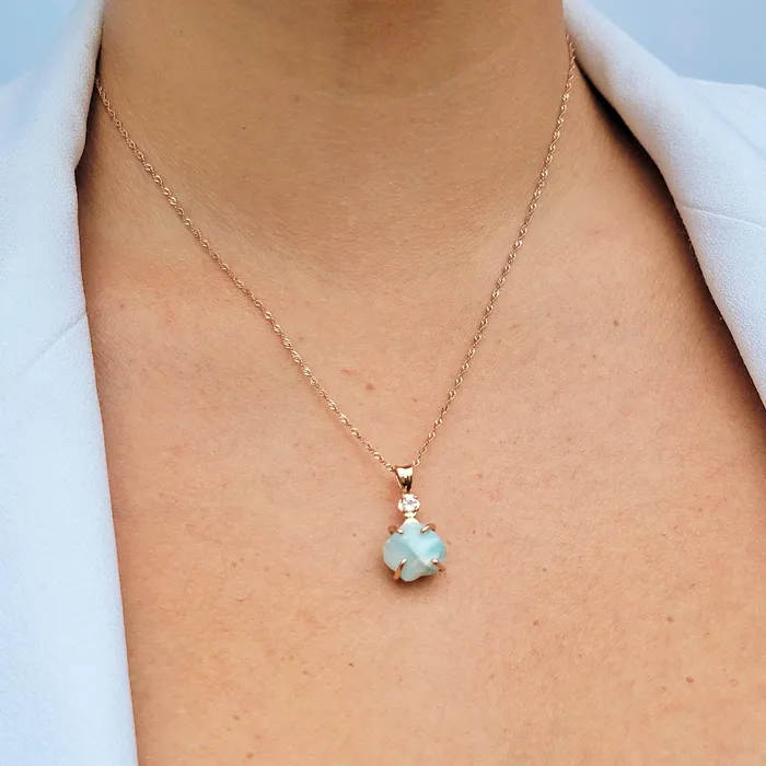 Uniquelan Jewelry Necklaces Raw Larimar Pendant Necklace