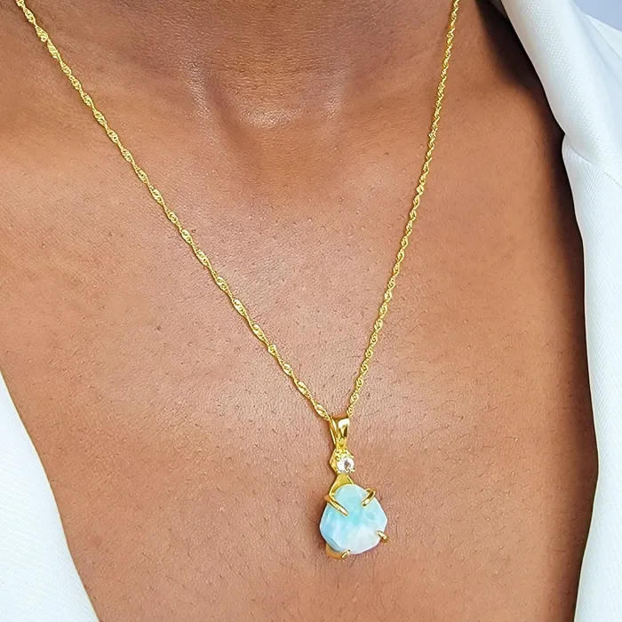 Uniquelan Jewelry Necklaces Raw Larimar Pendant Necklace Uniquelan Jewelry Necklaces Raw Larimar Pendant Necklace