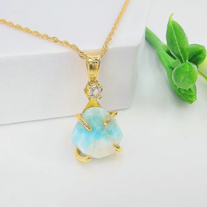 Uniquelan Jewelry Necklaces Raw Larimar Pendant Necklace Uniquelan Jewelry Necklaces Raw Larimar Pendant Necklace