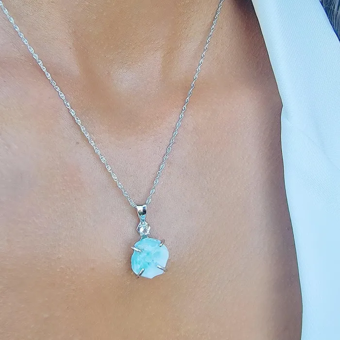Uniquelan Jewelry Necklaces Raw Larimar Pendant Necklace Uniquelan Jewelry Necklaces Raw Larimar Pendant Necklace