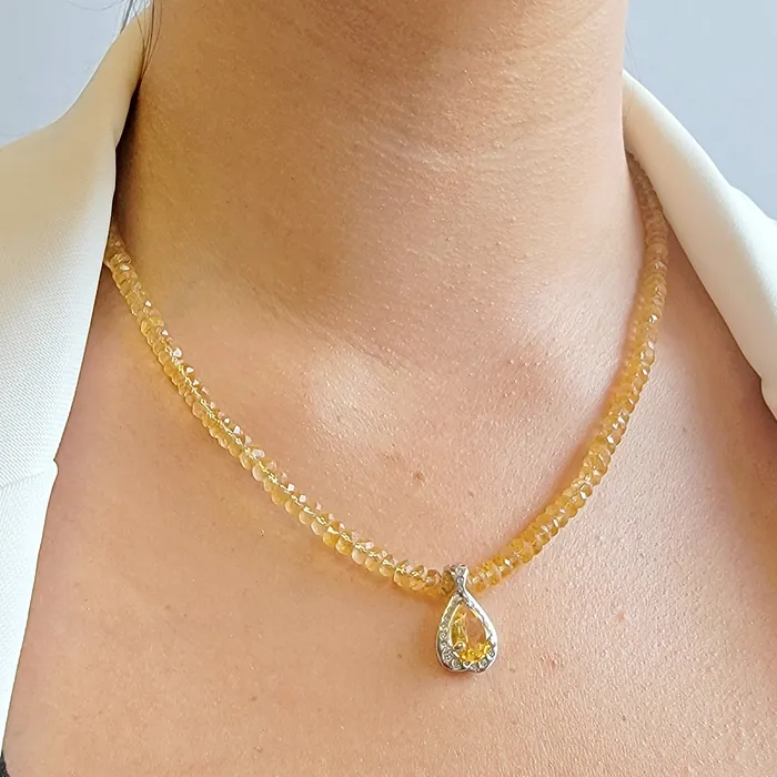 Uniquelan Jewelry Necklaces Real Citrine Pendant Strand Necklace