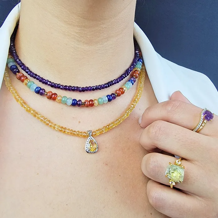Uniquelan Jewelry Necklaces Real Citrine Pendant Strand Necklace