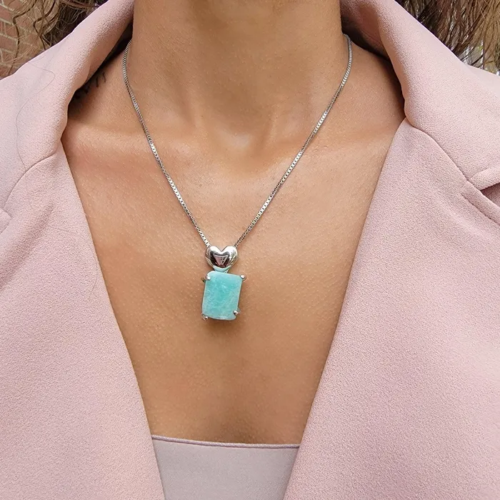 Uniquelan Jewelry Necklaces Real Raw Large Amazonite Necklace