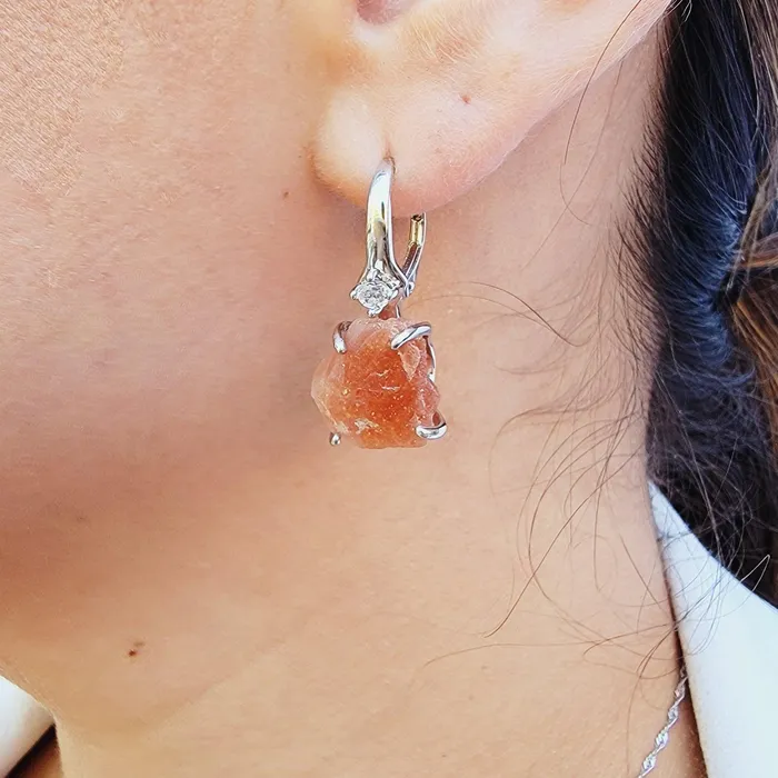 Uniquelan Jewelry Raw Sunstone Drop Earrings Earrings