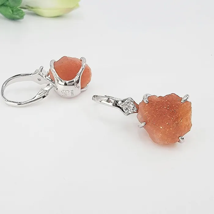 Uniquelan Jewelry Raw Sunstone Drop Earrings Earrings Uniquelan Jewelry Raw Sunstone Drop Earrings Earrings