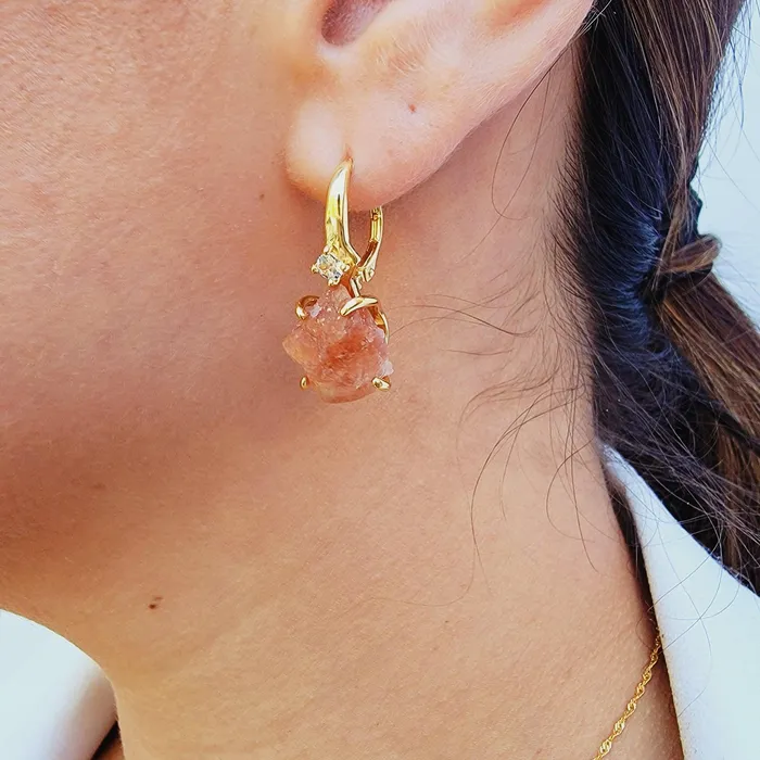 Uniquelan Jewelry Raw Sunstone Drop Earrings Earrings Uniquelan Jewelry Raw Sunstone Drop Earrings Earrings