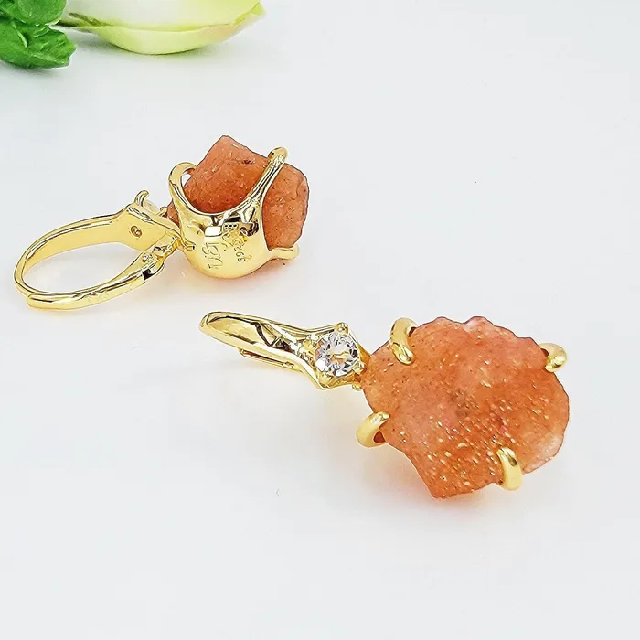 Uniquelan Jewelry Raw Sunstone Drop Earrings Earrings Uniquelan Jewelry Raw Sunstone Drop Earrings Earrings