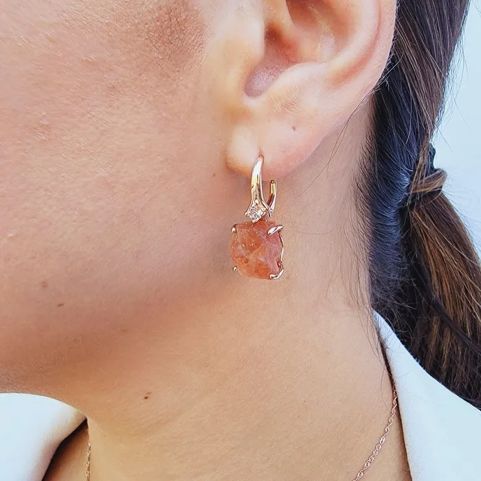 Uniquelan Jewelry Raw Sunstone Drop Earrings Earrings Uniquelan Jewelry Raw Sunstone Drop Earrings Earrings