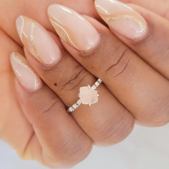 Uniquelan Jewelry Rings Raw Rose Quartz Dainty Ring