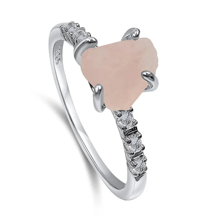 Uniquelan Jewelry Rings Raw Rose Quartz Dainty Ring Uniquelan Jewelry Rings Raw Rose Quartz Dainty Ring