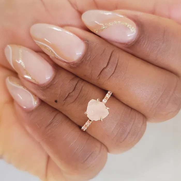 Uniquelan Jewelry Rings Raw Rose Quartz Dainty Ring Uniquelan Jewelry Rings Raw Rose Quartz Dainty Ring