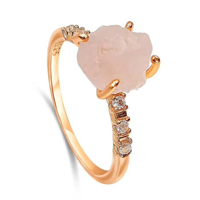 Uniquelan Jewelry Rings Raw Rose Quartz Dainty Ring Uniquelan Jewelry Rings Raw Rose Quartz Dainty Ring