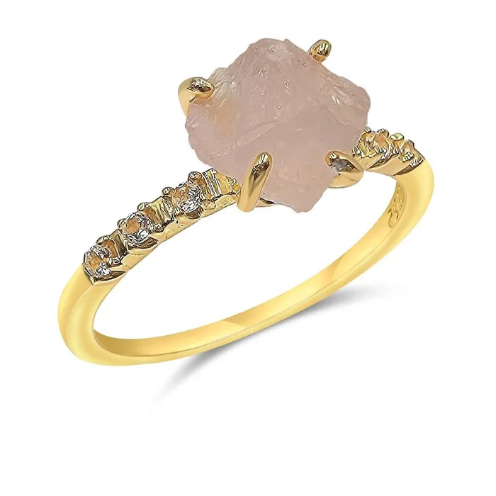 Uniquelan Jewelry Rings Raw Rose Quartz Dainty Ring Uniquelan Jewelry Rings Raw Rose Quartz Dainty Ring