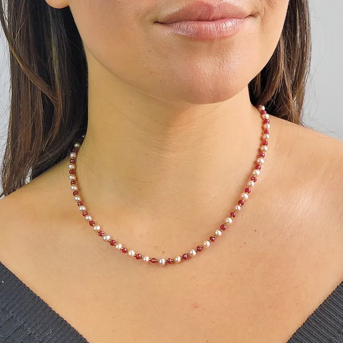 Uniquelan Jewelry Ruby and Pearl Strand Necklace Necklaces