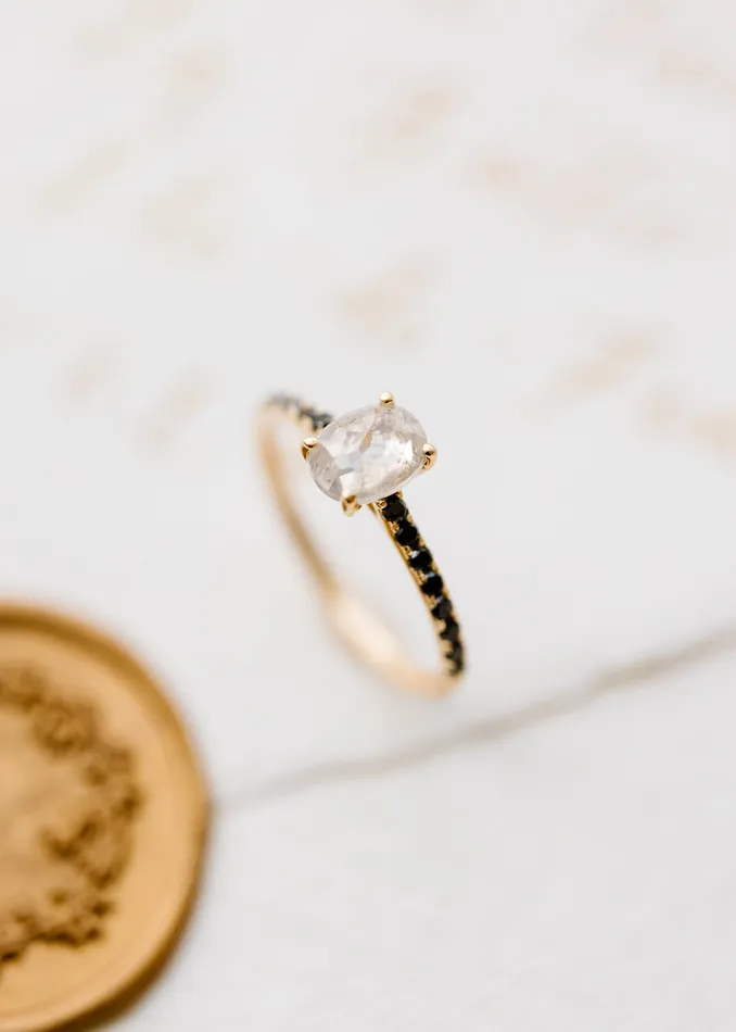 Venvs New Theme Rings The Jett Ring 104ct Oval Salt Pepper Diamond Yellow Gold