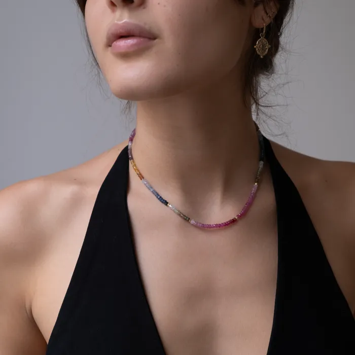 Vivien Frank Designs 14k Gold Sapphire multi color Necklace Necklaces