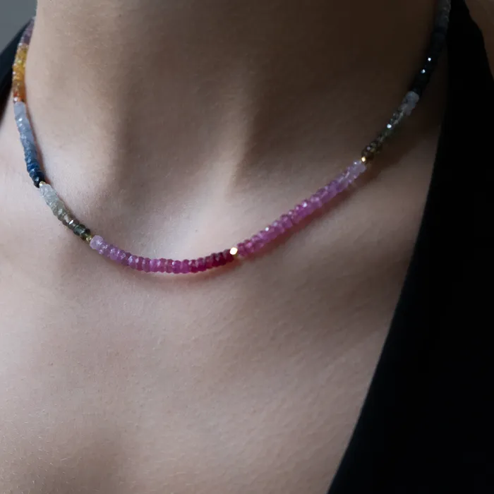 Vivien Frank Designs 14k Gold Sapphire multi color Necklace Necklaces