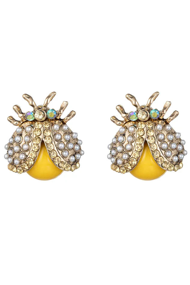 Yellow Beetle Stud Earrings Eye Candy LA Earrings